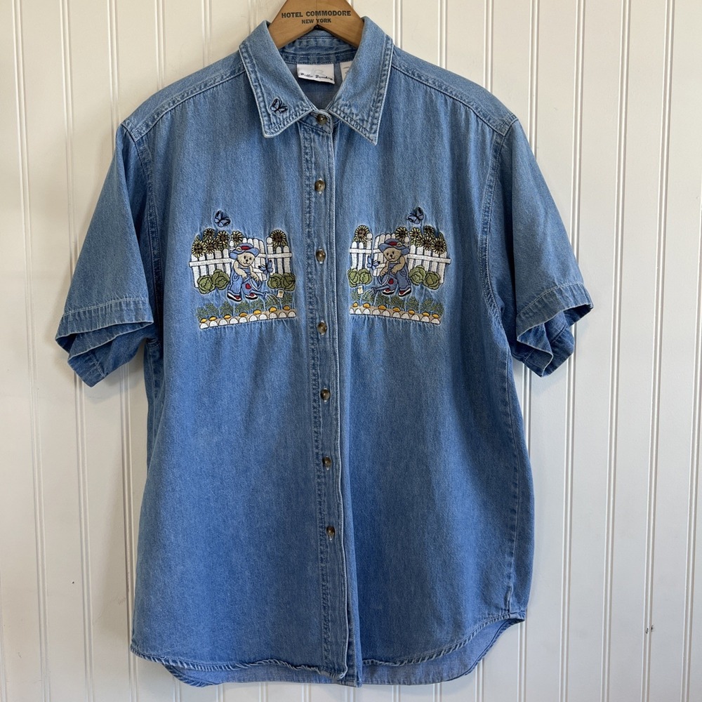 Bobby Brooks Denim Grandma Core Blue Jean Shirt Button Up Women's  M Bears Garde